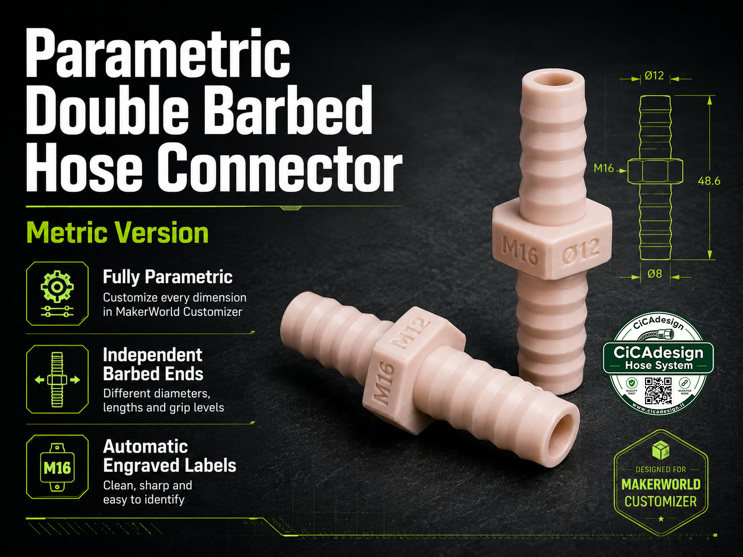Parametric Auto-Labeled METRIC Hose Adapter