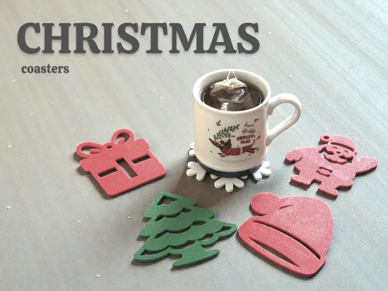 Christmas Coaster Set - 5 Festive Shapes
