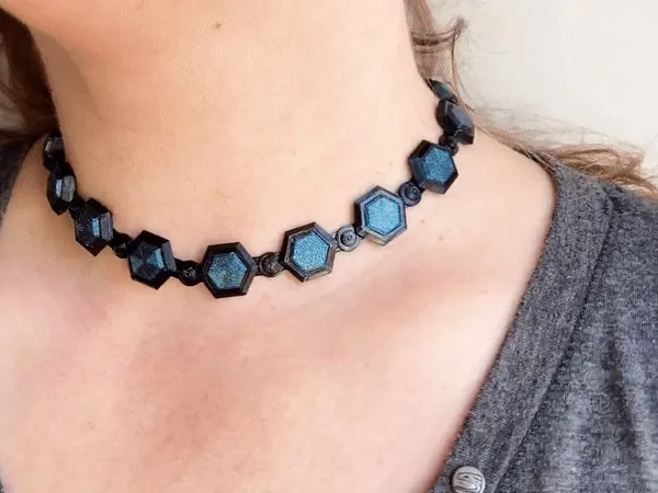 Flexible Small Hexagon Link Choker and Earrings