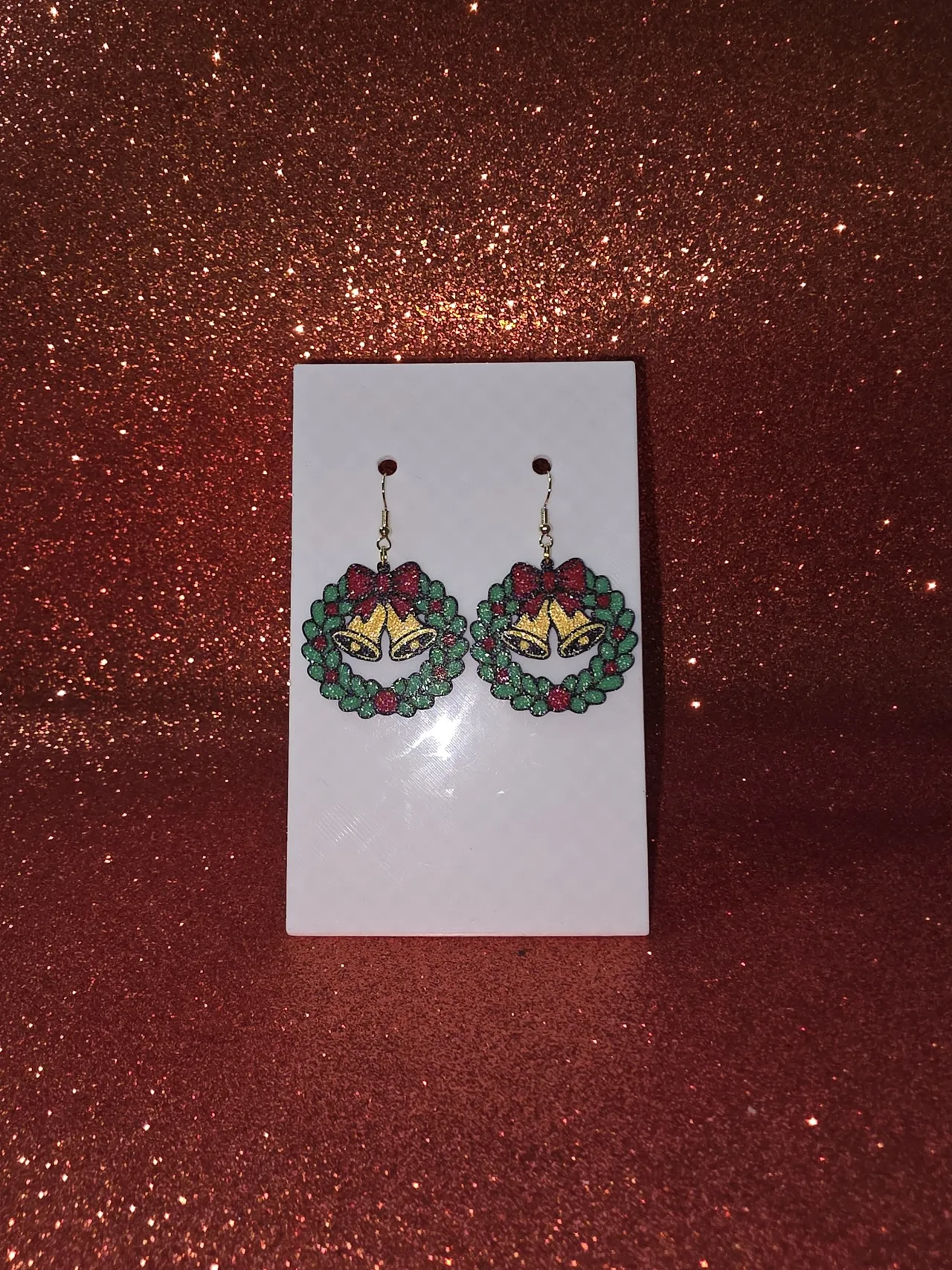 Festive Christmas wreath earrings view 2