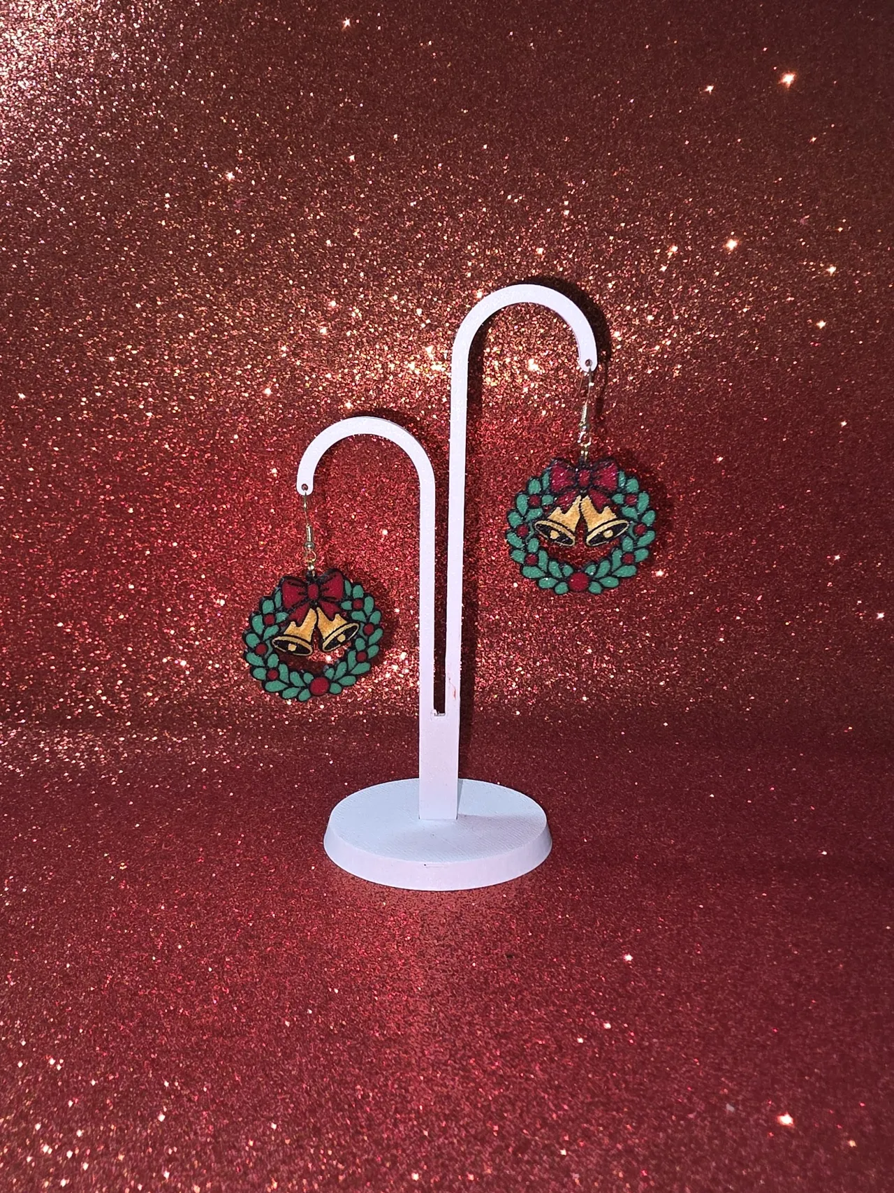 Festive Christmas wreath earrings view 3