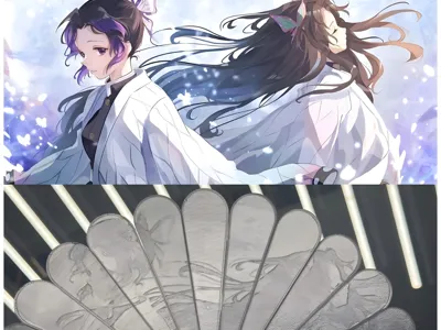 Demon Slayer Shinobu Kocho and Kanae Kocho lithophane folding fan