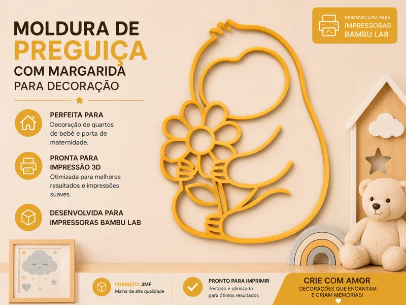 Moldura bicho preguiça com margarida