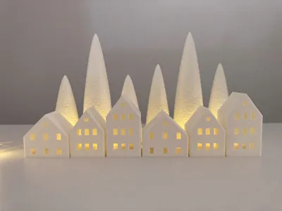 Cozy Christmas Village Houses and Trees