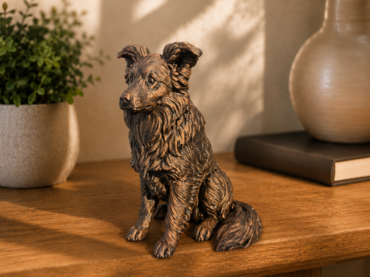 Border Collie Sitting Dog Figurine 