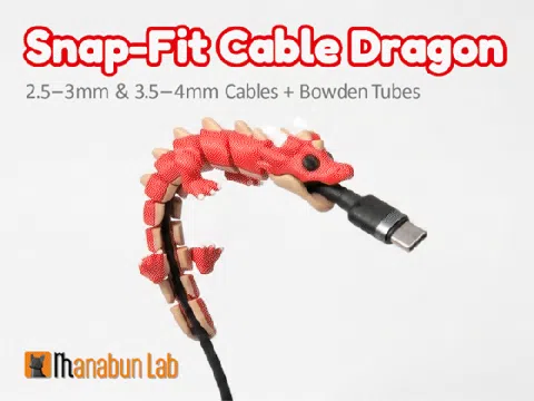 Adorno temático: Snap-Fit Cable Dragon — referencia de MakerWorld
