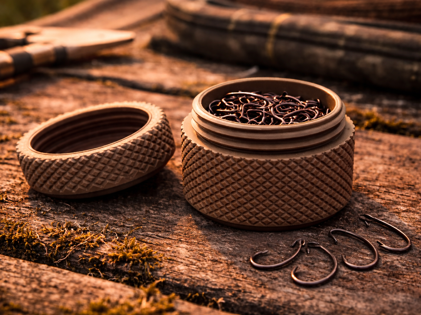 Rugged Fishing Hooks Threaded Lid Container