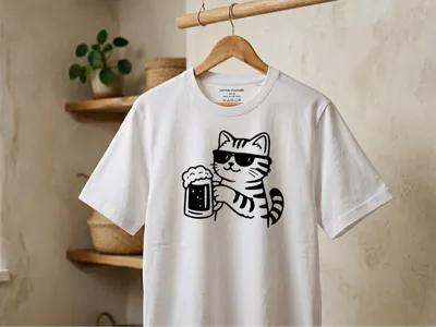Funny Cat Beer T-Shirt Stamp DIY Heat Transfer
