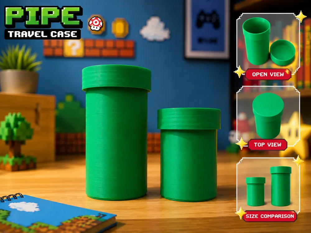 Caja o estuche: Mario Pipe Travel Case – Screw-Top. Referencia del modelo original.