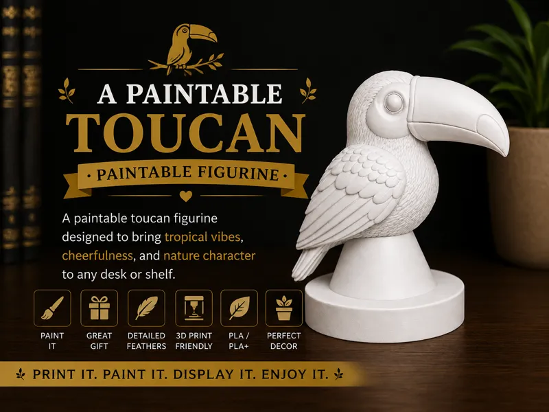 Paintable Toucan Figurine - Tropical Decor