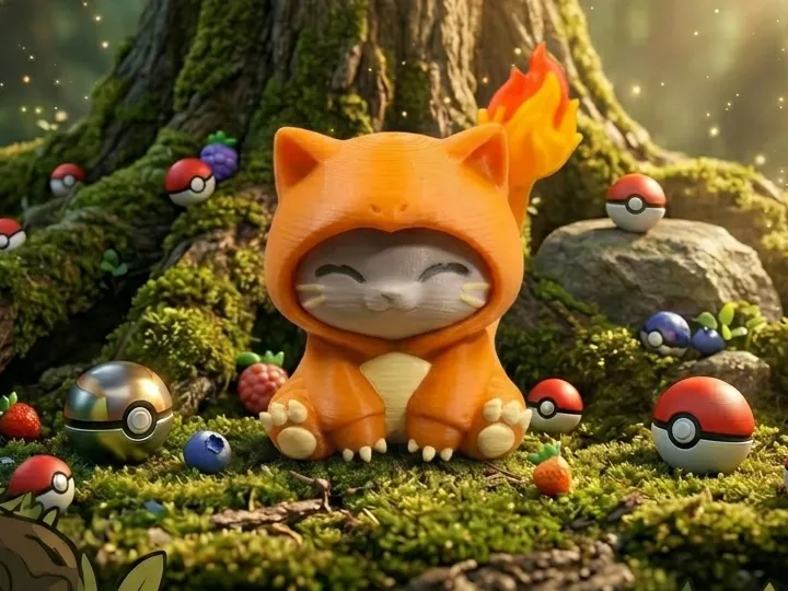 004 CharMeownder - Charmander Pokemon cat figurine