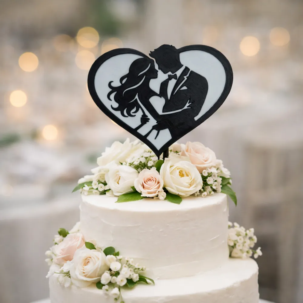 Wedding Cake Topper – Romantic Couple in Heart - Free 3D Print Model ...