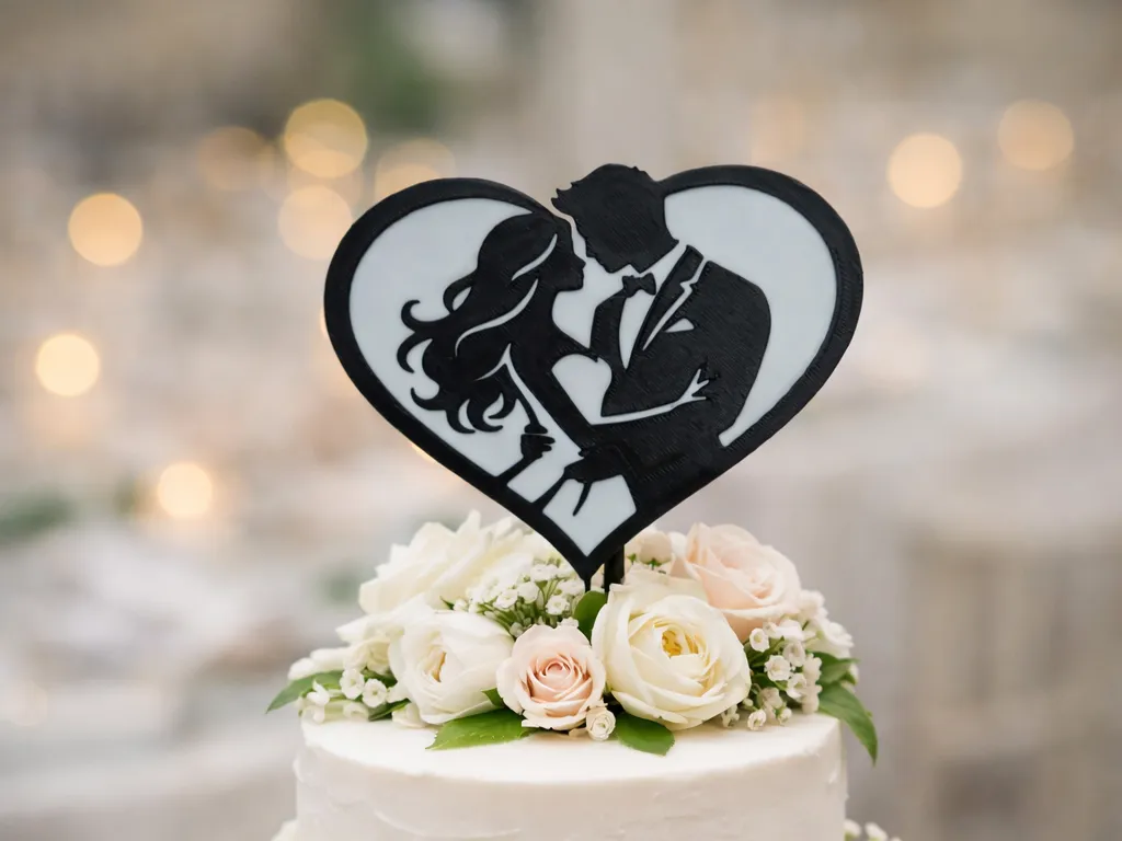 Wedding Cake Topper – Romantic Couple in Heart - Free 3D Print Model ...