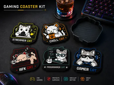 Gaming Coaster Kit 5 in 1 Cute Cat Edition