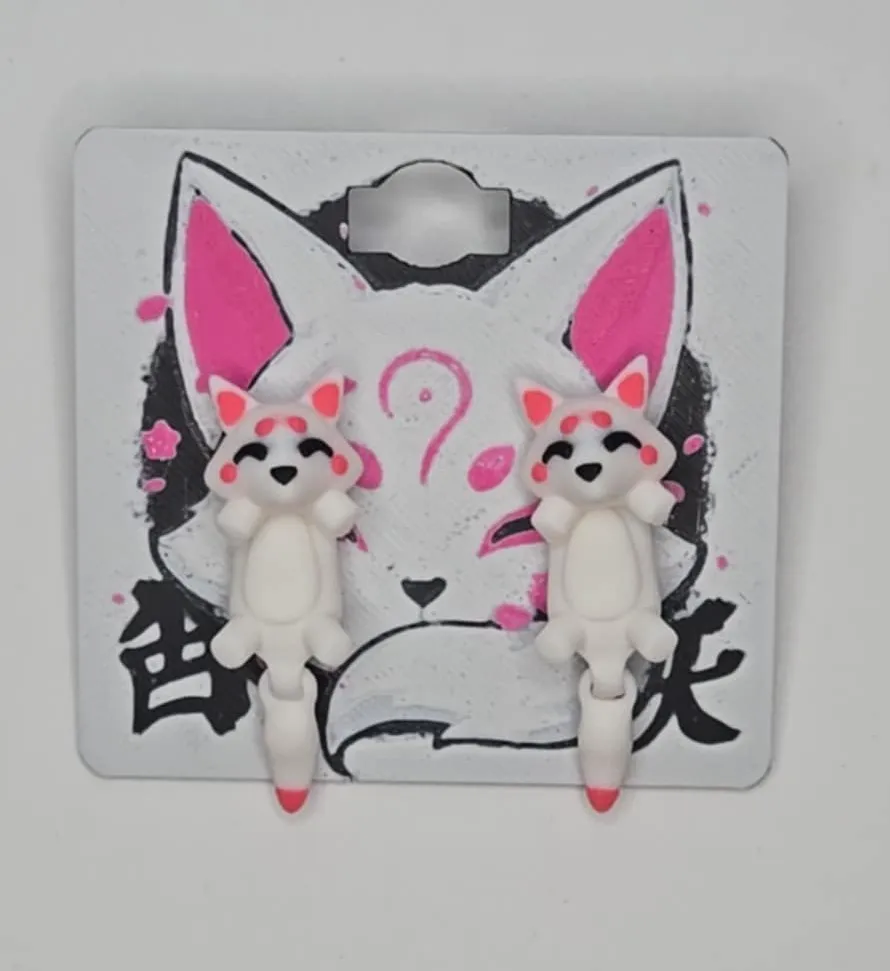 Japanese fox (Kitsune) Articulated Earrings view 2