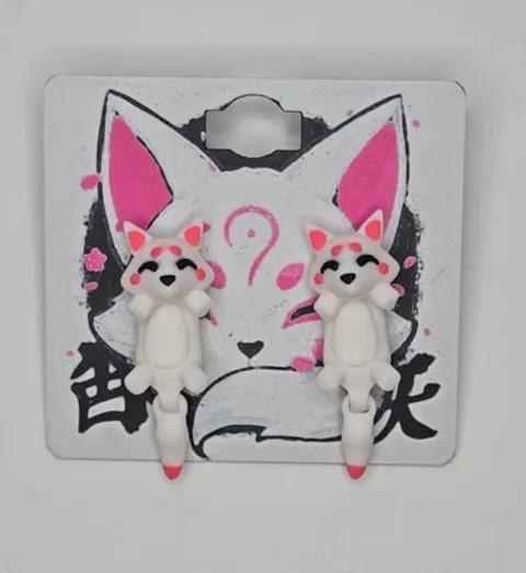 Japanese fox (Kitsune) Articulated Earrings view 2