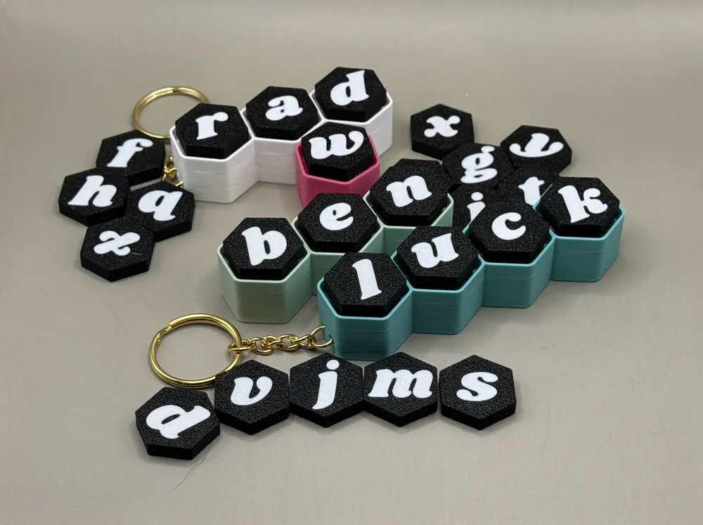 Hexagonal letter keychain fidget clickers - Free 3D Print Model ...