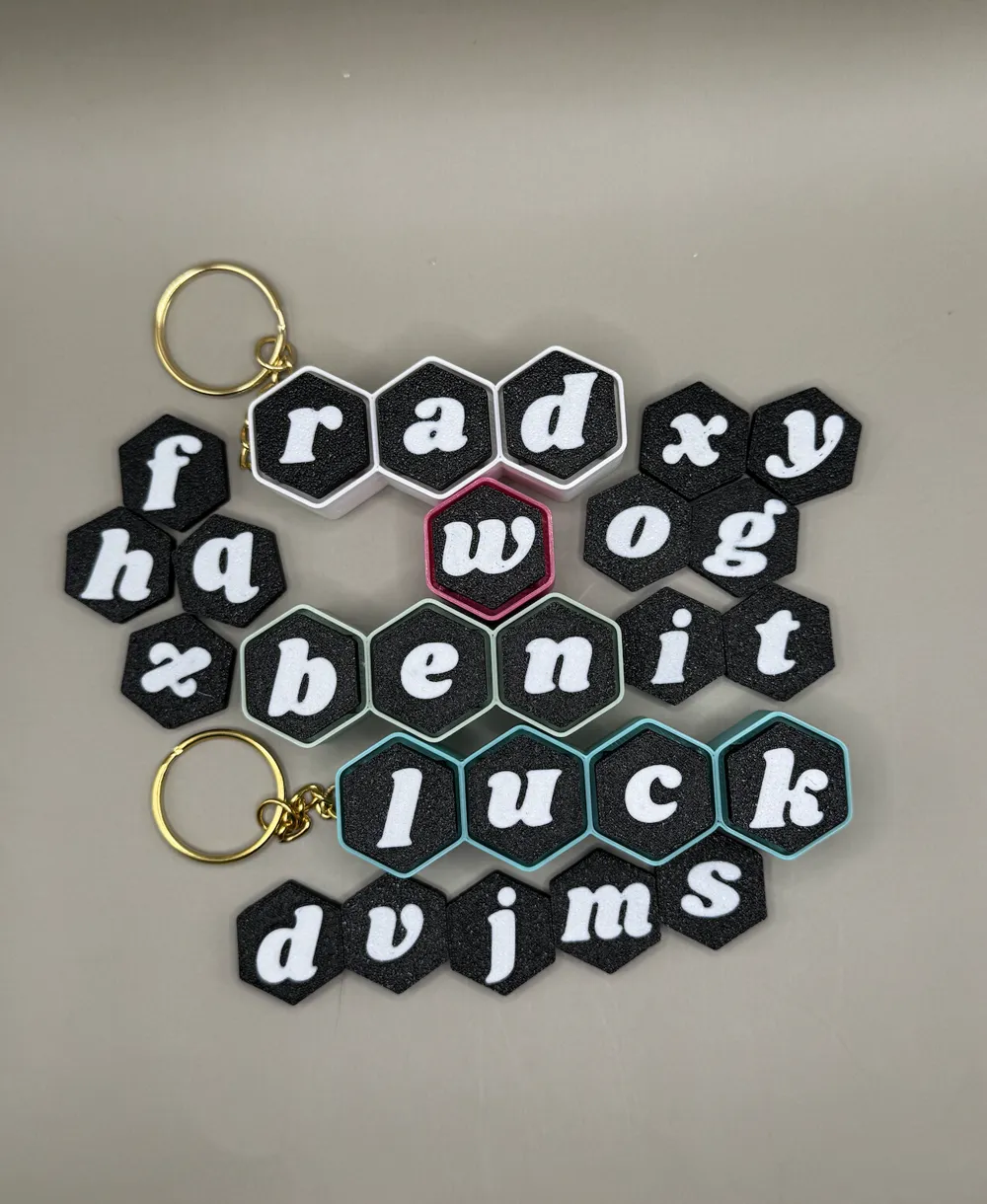 Hexagonal letter keychain fidget clickers - Free 3D Print Model ...
