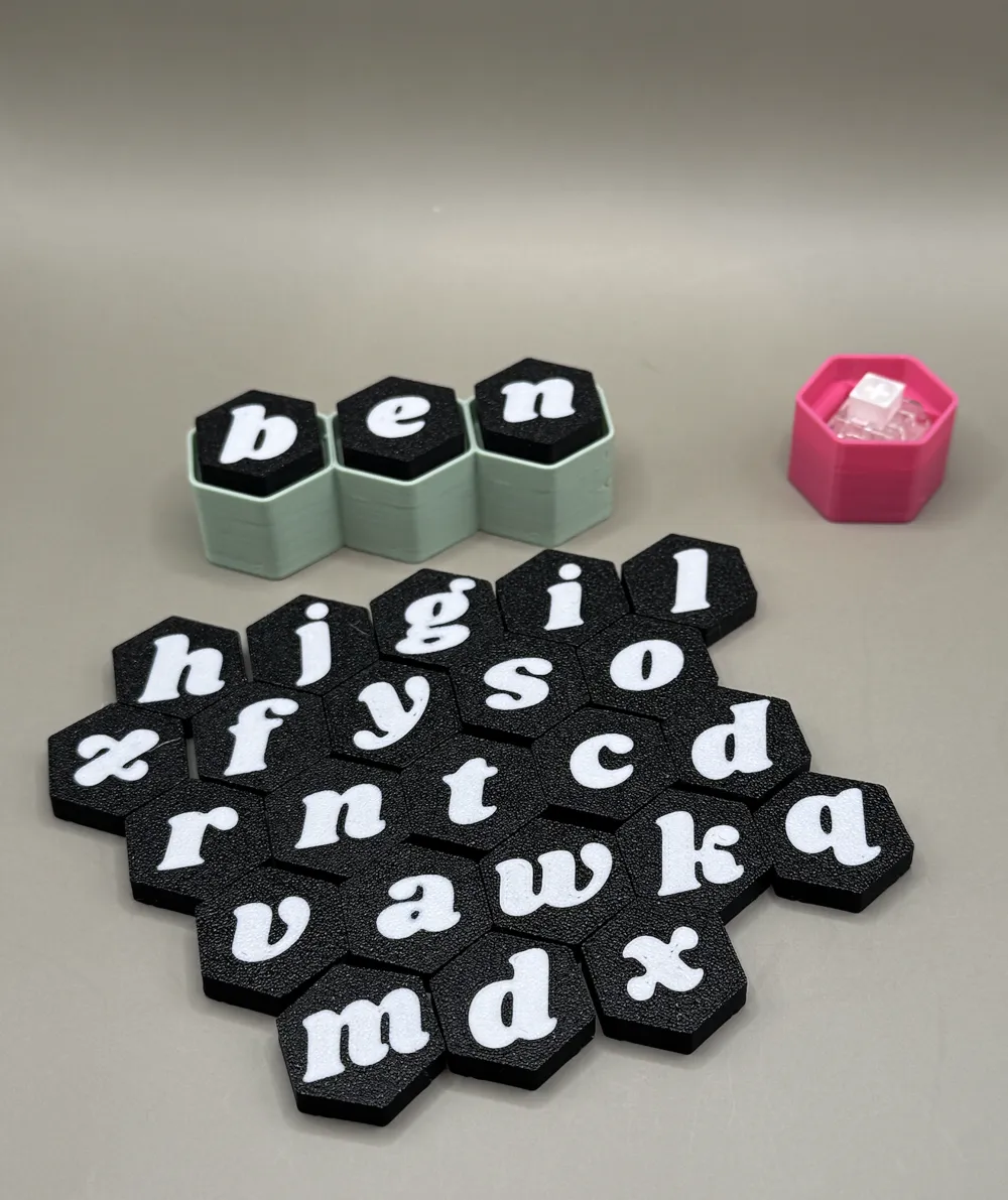 Hexagonal letter keychain fidget clickers - Free 3D Print Model ...