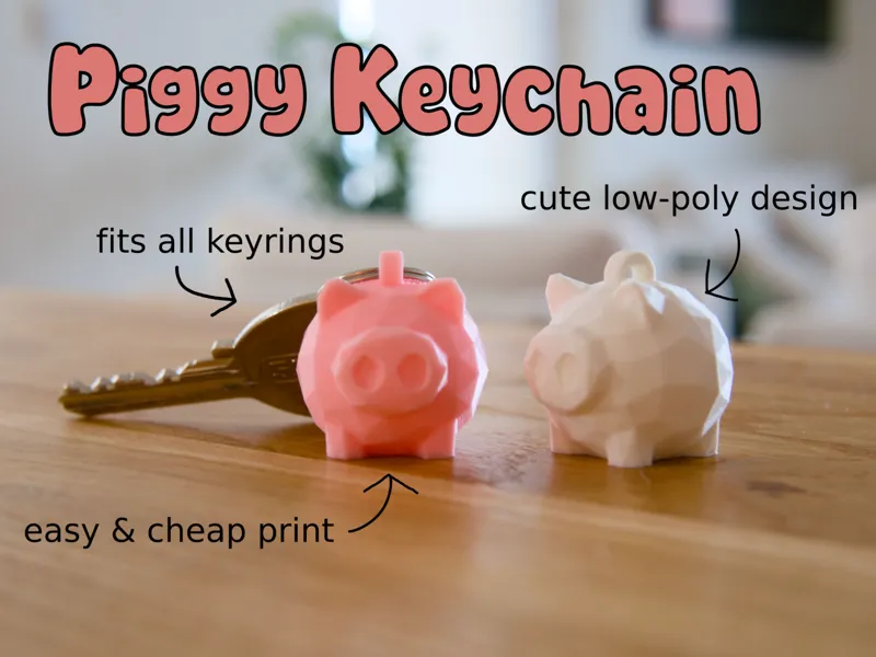 Cute piggy keychain low-poly design