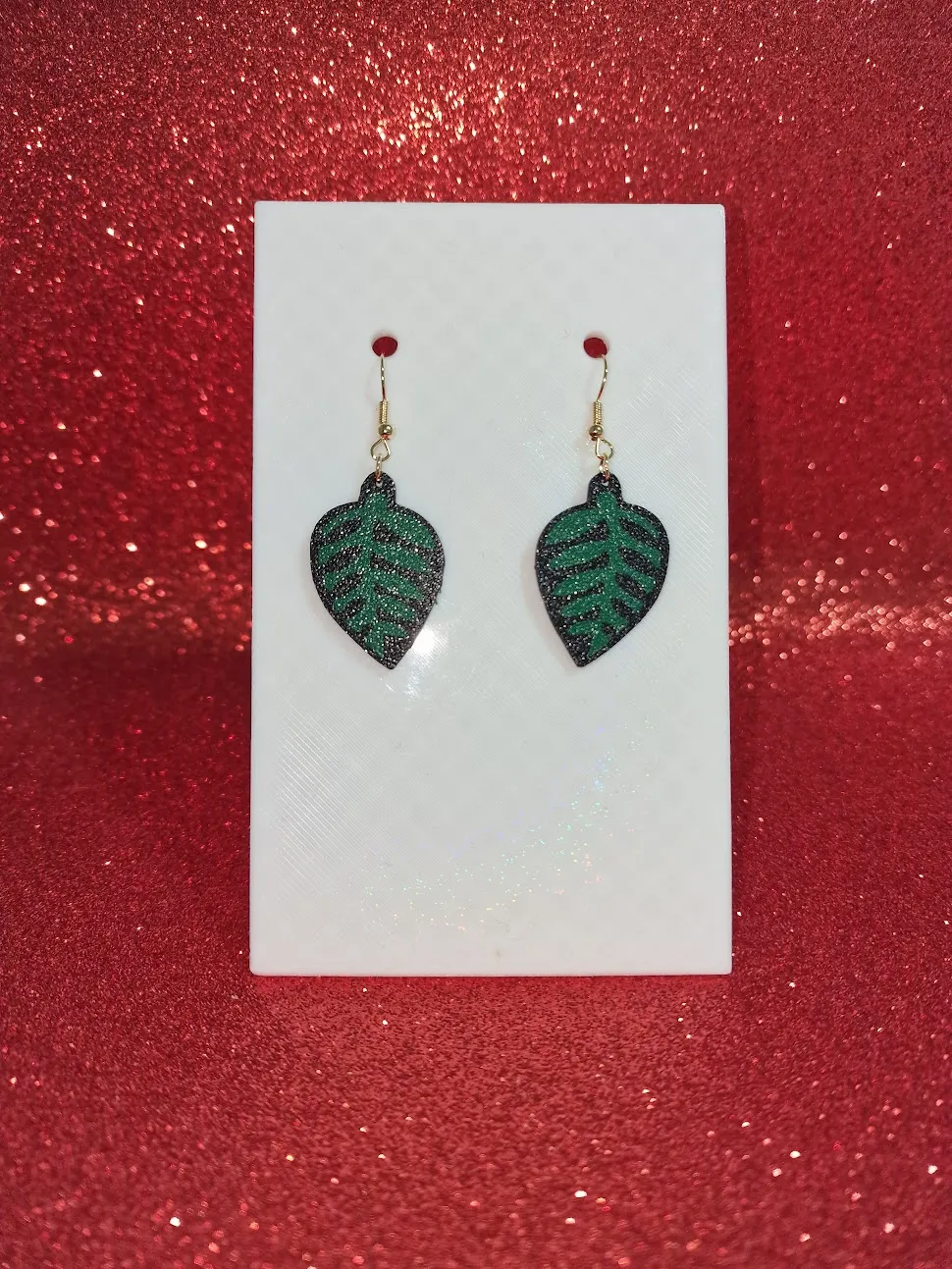 Tropical leaf earrings view 2