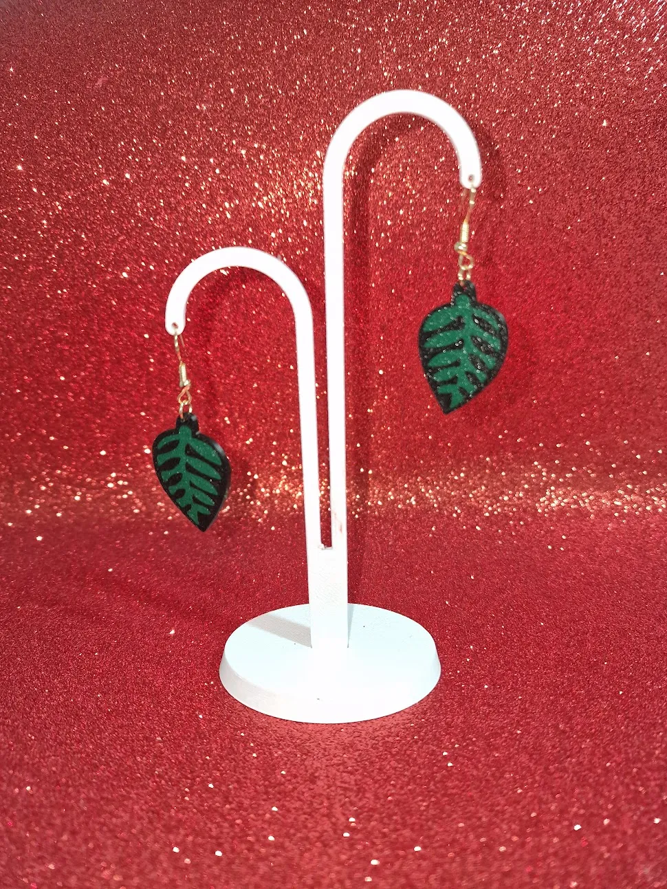 Tropical leaf earrings view 3