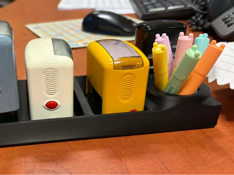 SelfInking Stamp Organizer with Integrated Pen Cup