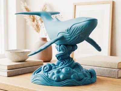 Blue Whale Sculpture Minimalist Ocean Wave #045