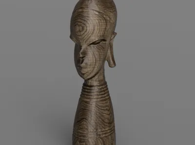 African woman with stretched ears wood carving