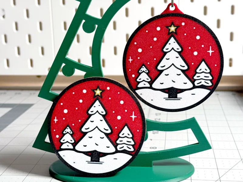 Christmas Ornament / Coaster - Three Snowy Trees