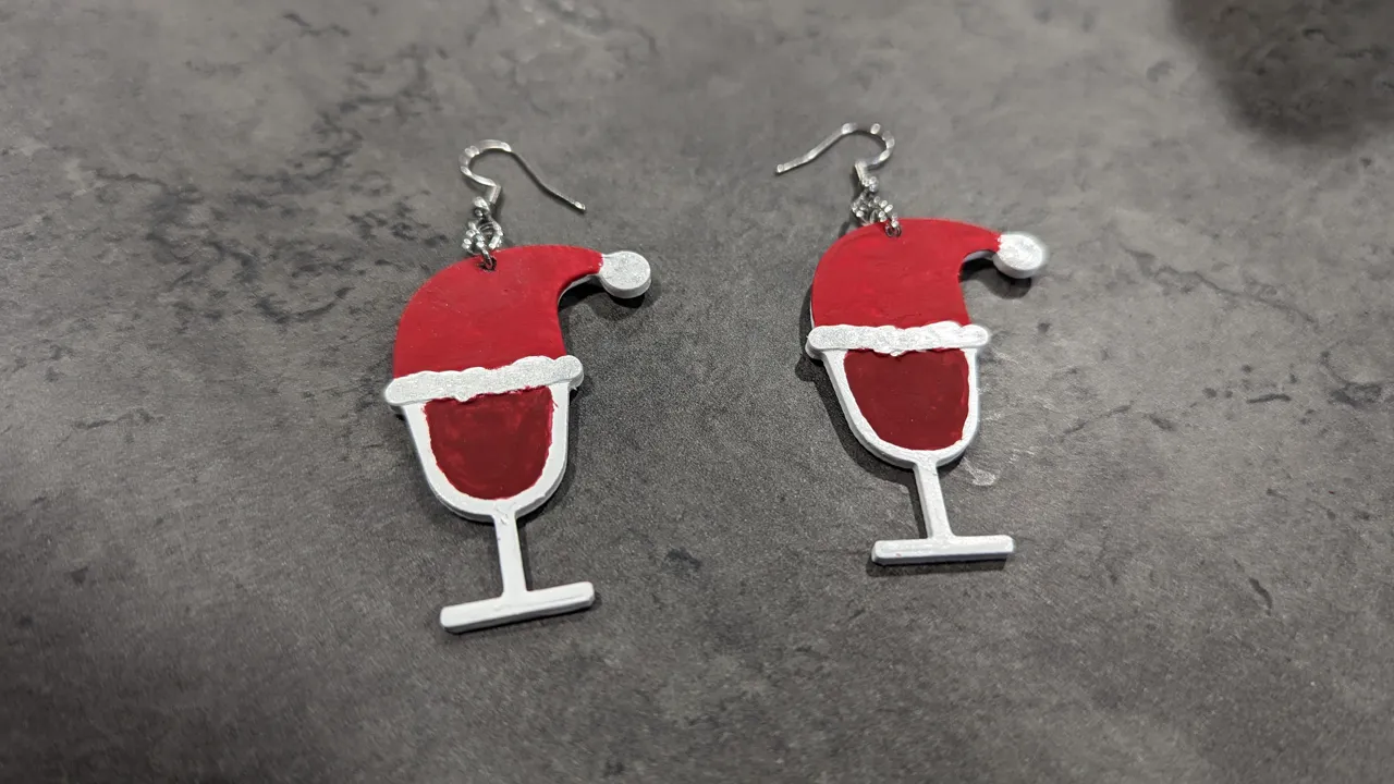 Santa Hat Wine Glass Earrings view 2