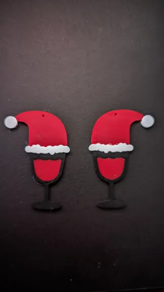 Santa Hat Wine Glass Earrings