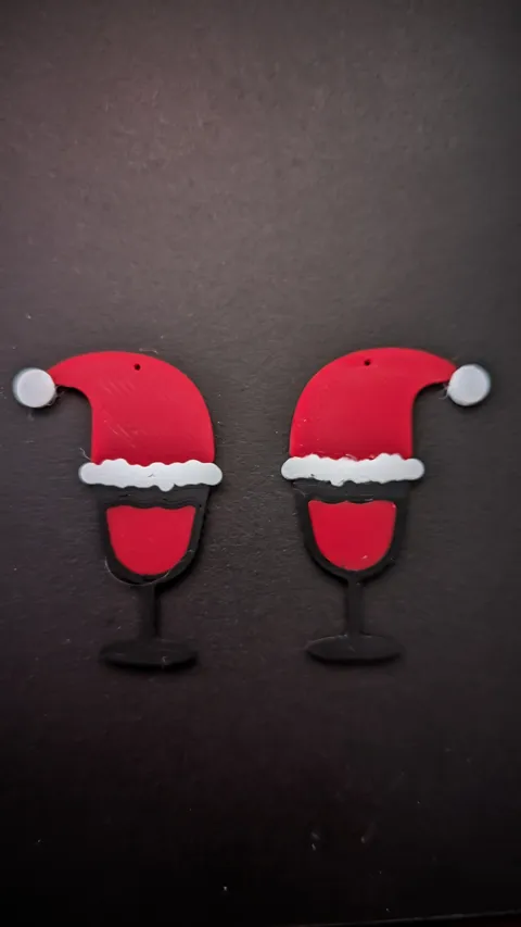 Santa Hat Wine Glass Earrings