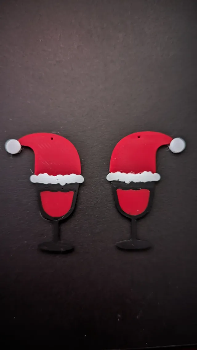 Santa Hat Wine Glass Earrings