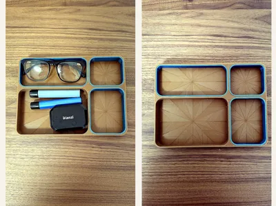 Modular Wood-Grain × Silver Desk Organizer Tray