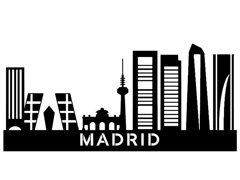 Skyline horizonte silueta Madrid + soporte