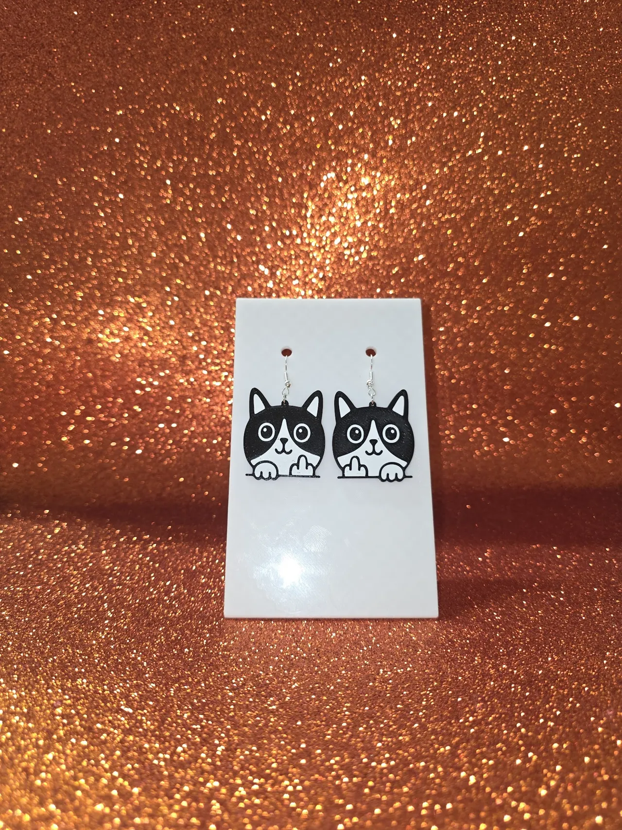 Crazy cat earrings view 2