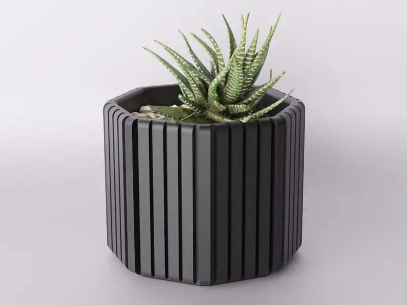 Modern Octagonal Flowerpot with Lamellas
