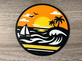 Tropical Sunset Ocean Coaster Sailboat Silhouette