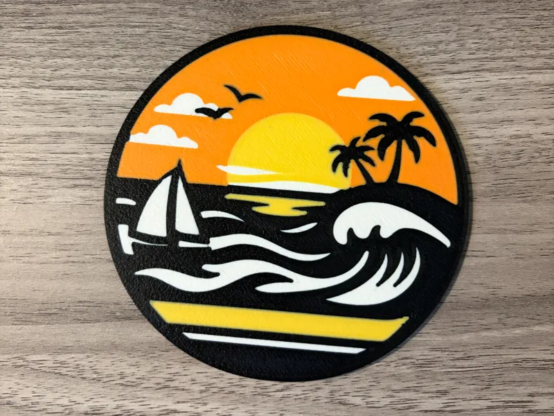 Tropical Sunset Ocean Coaster Sailboat Silhouette