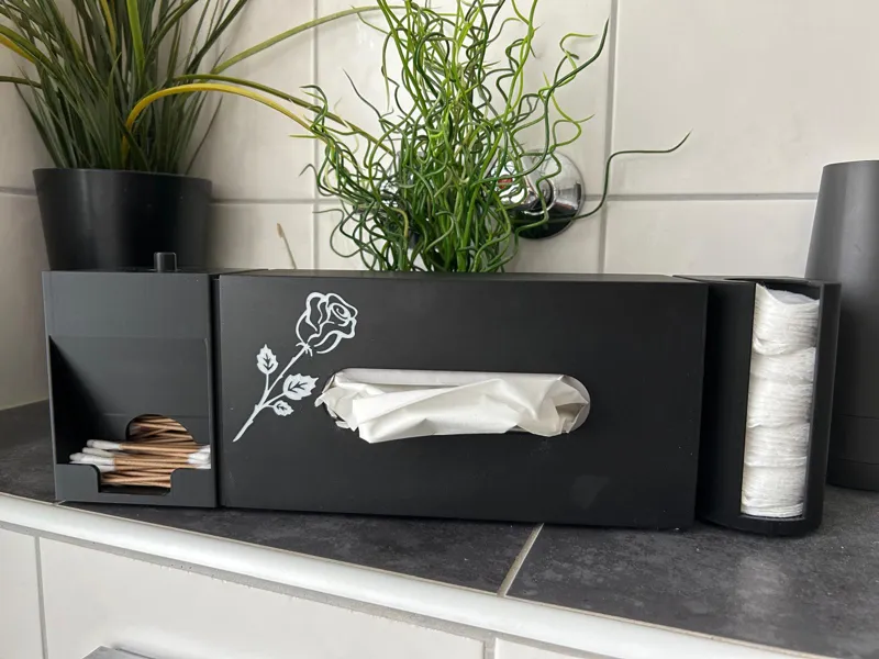 Spender für Kosmetiktücher, Q-Tips und Watte Pads.