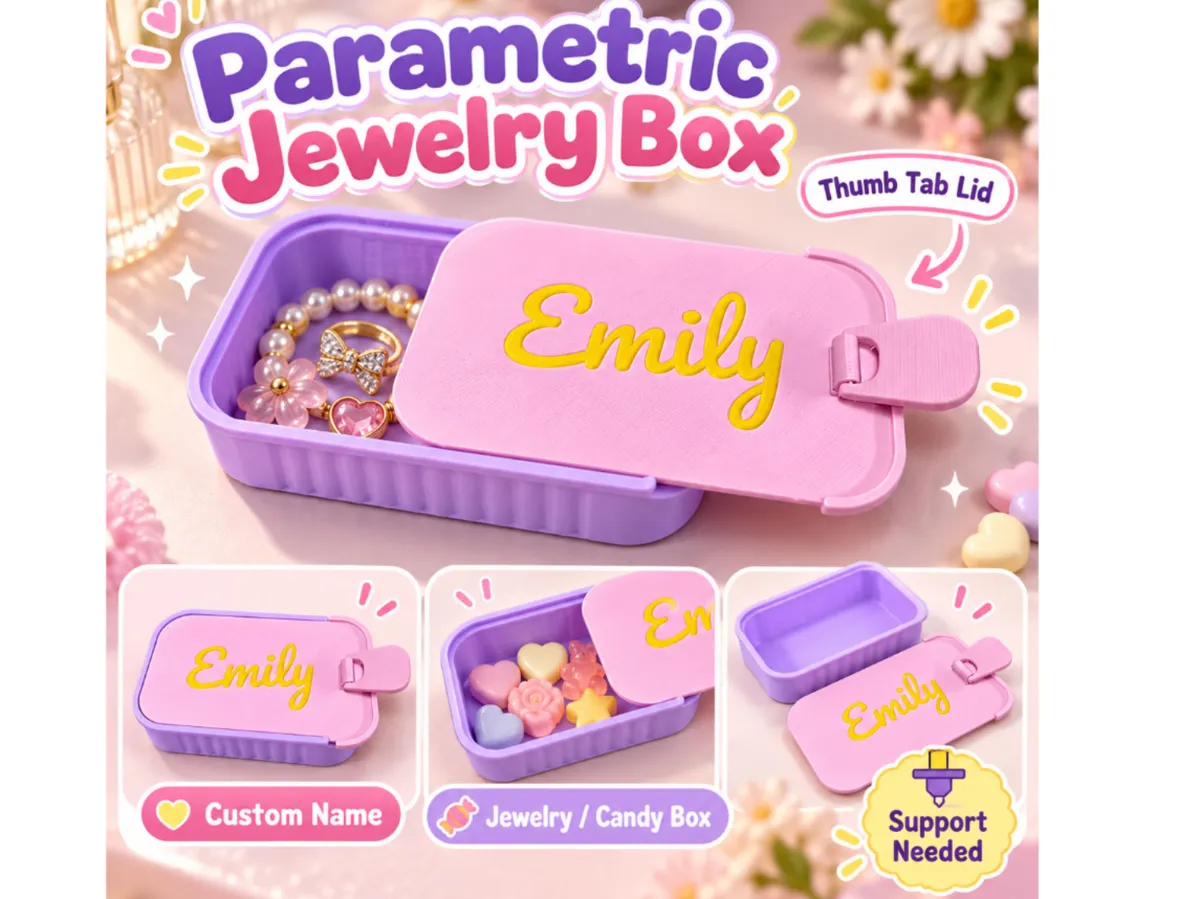 Box Design Layout Necklace Parametric Jewelry Box Sliding Lid Tab Custom Name - Free 3D Print ...