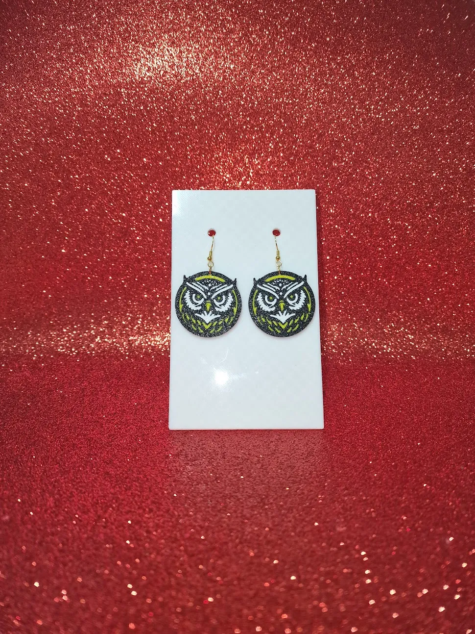 Round owl earrings view 2