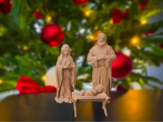 Nativity Family Scene: Mary, Joseph, and Cradle