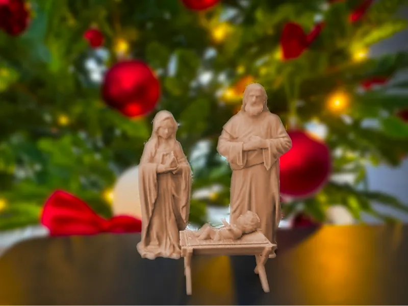 Nativity Family Scene: Mary, Joseph, and Cradle