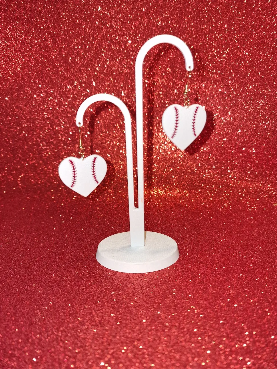 Baseball heart earrings view 3