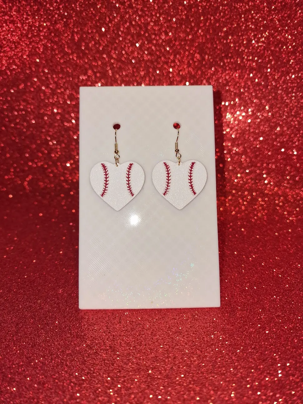 Baseball heart earrings view 2