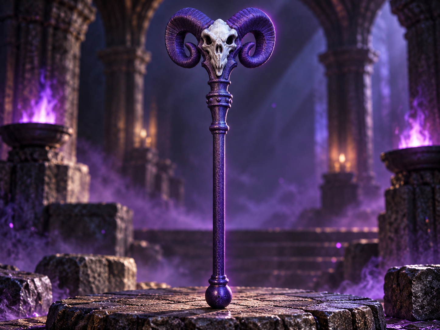 Dark Ram Skull Staff – Fantasy Sorcerer Staff 3D model