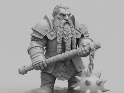 Dwarf with flail weapon