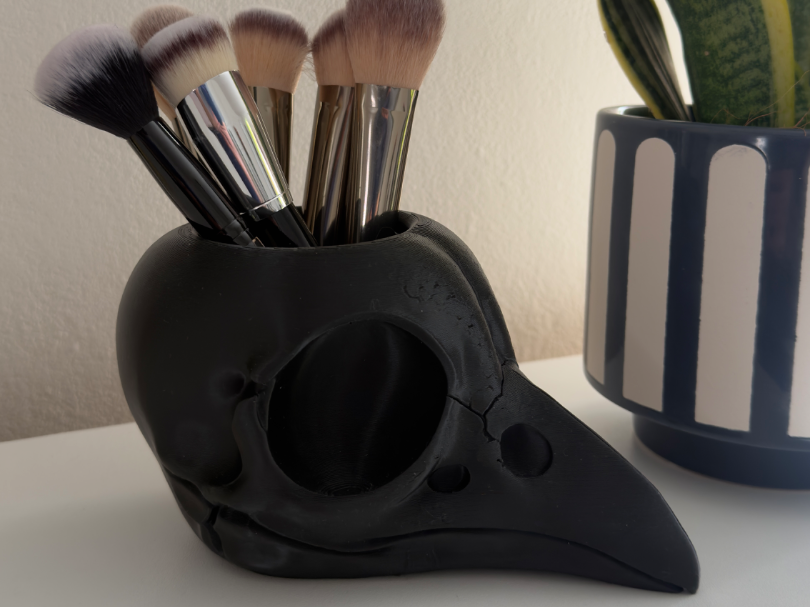 Raven Skull Pen Holder – Gothic Desk Organizer